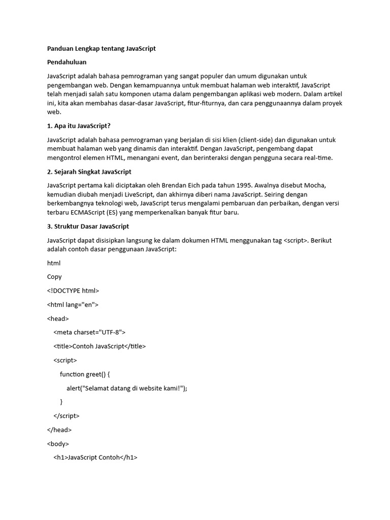 Panduan Dasar JavaScript untuk Web | PDF