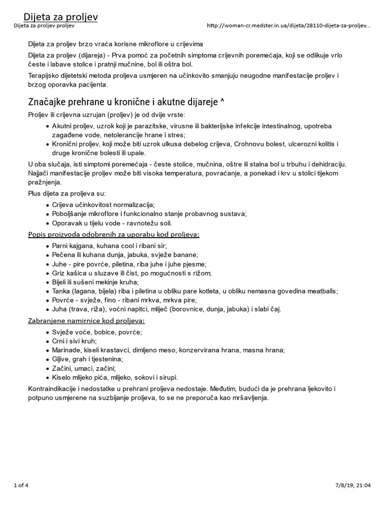 Dijeta Za Proljev | PDF