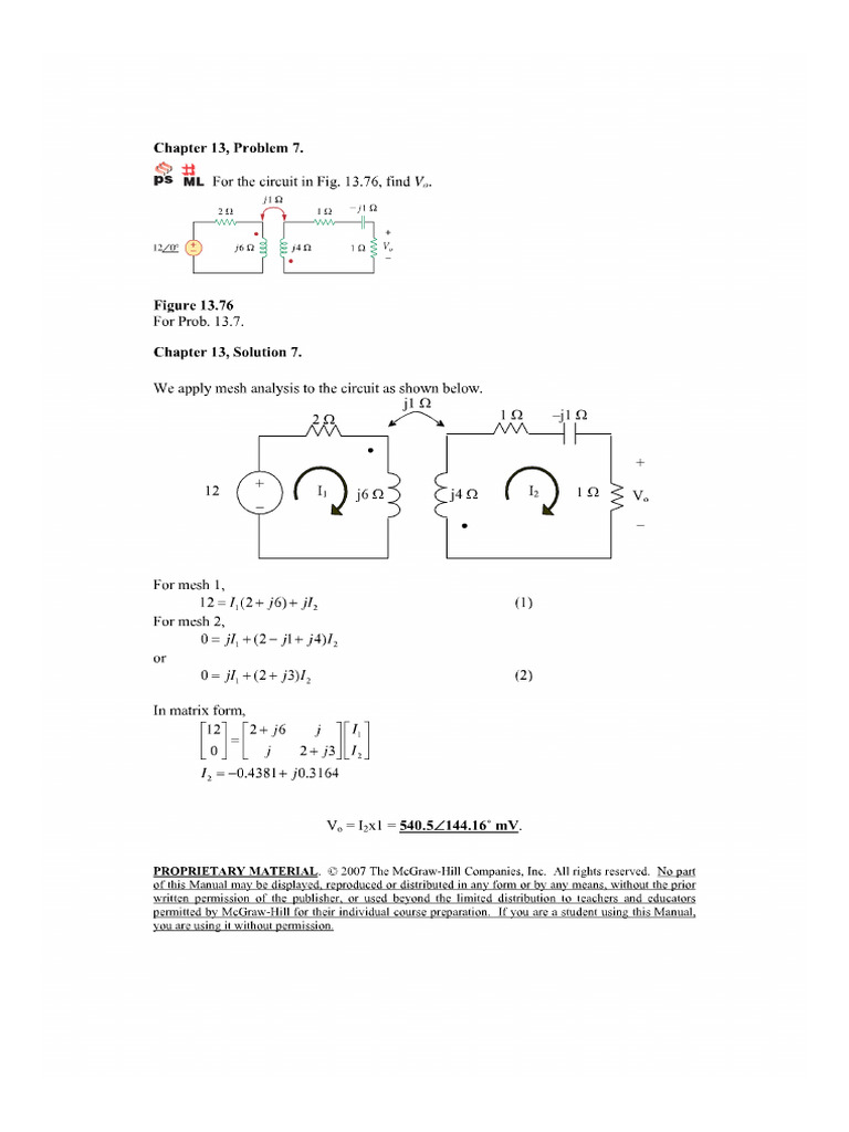 Circuit Analysis with Mutual Inductance Solutions | PDF | Inductor ...