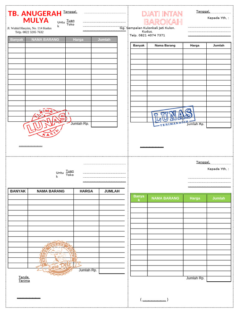 Contoh Nota Pembelian Toko Material | PDF