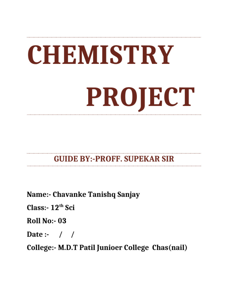 Chemistry Project Guide for Class 12 | PDF | Around The World In Eighty ...