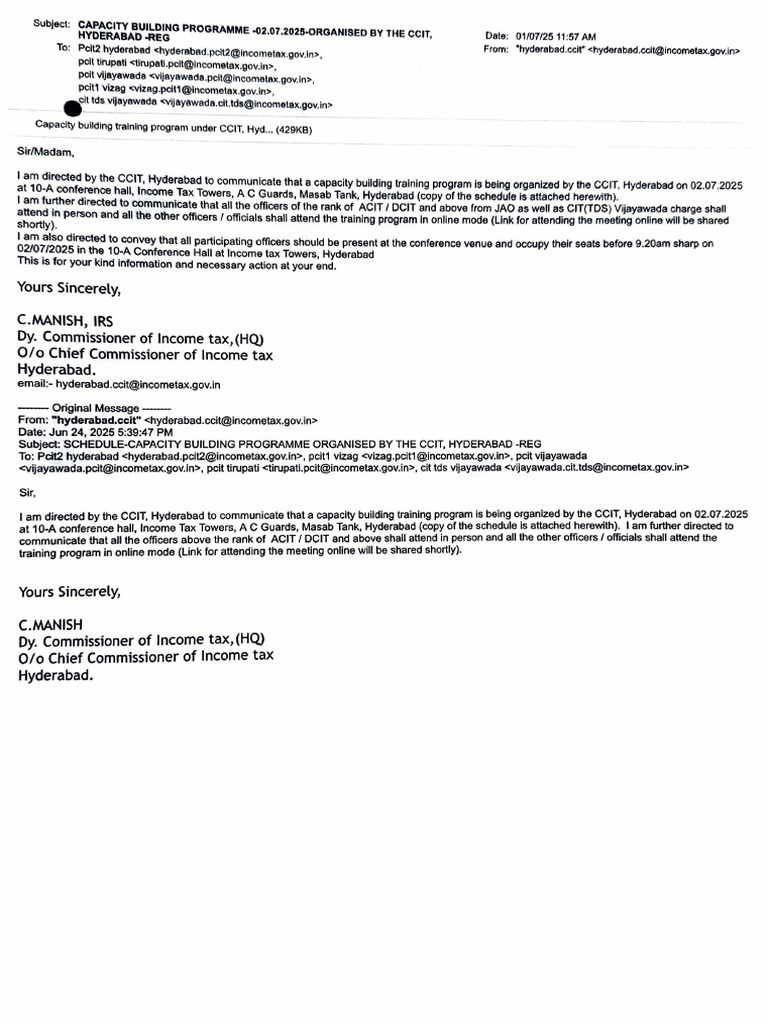 CCIT Hyderabad Capacity Building Training | PDF