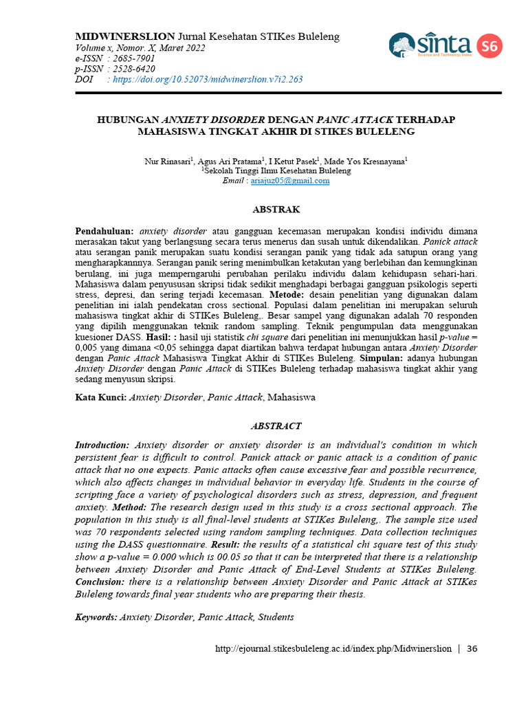 The Relationship Between Anxiety Disorder and Pani | PDF