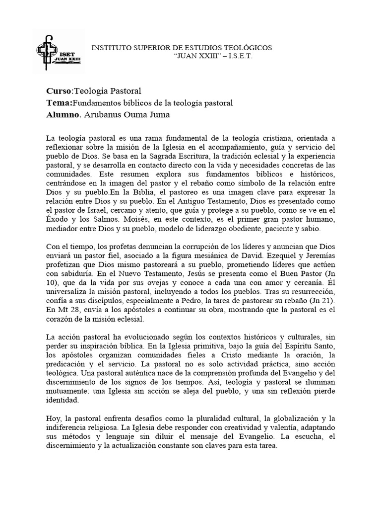 Fundamentos Bíblicos de la Teología Pastoral | PDF | Iglesia Católica ...