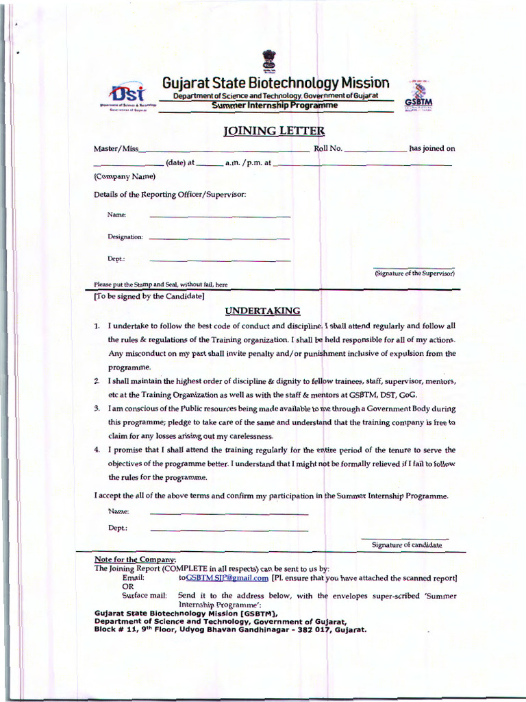 Internship Joining Letter Template | PDF