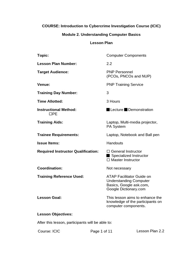 Lesson Plan 2.2 Computer Components | PDF | Computer Network | Computer ...