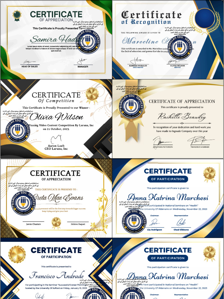Certificate Samples by Bismillah Edu. Services 03179880055 | PDF