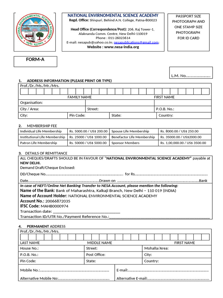 Life Membership Form Nesa | PDF