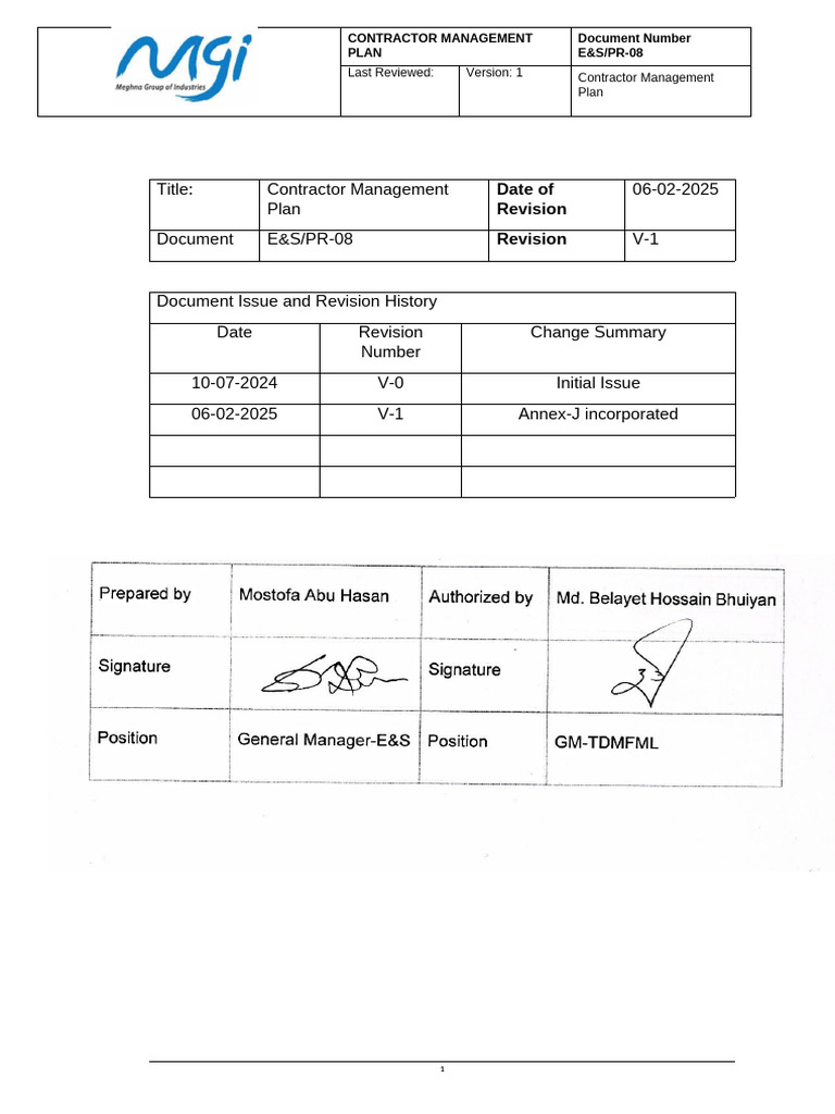 Contractor Management Plan Overview | PDF | Subcontractor | Risk