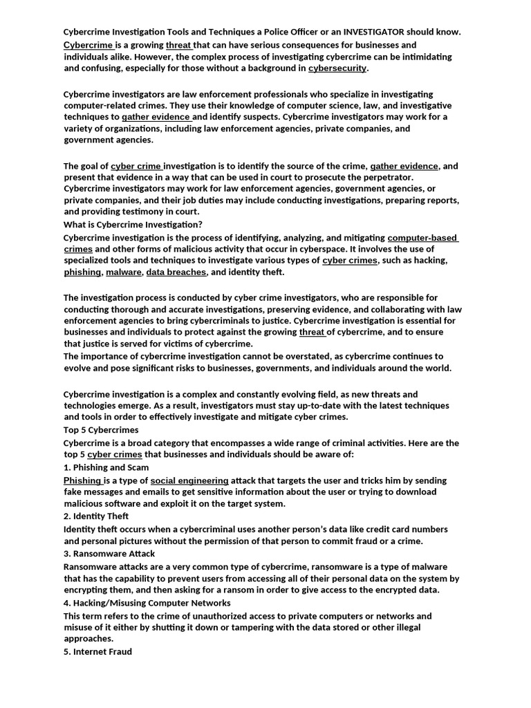 Cybercrime Investigation Tools and Techniques | PDF | Cybercrime ...