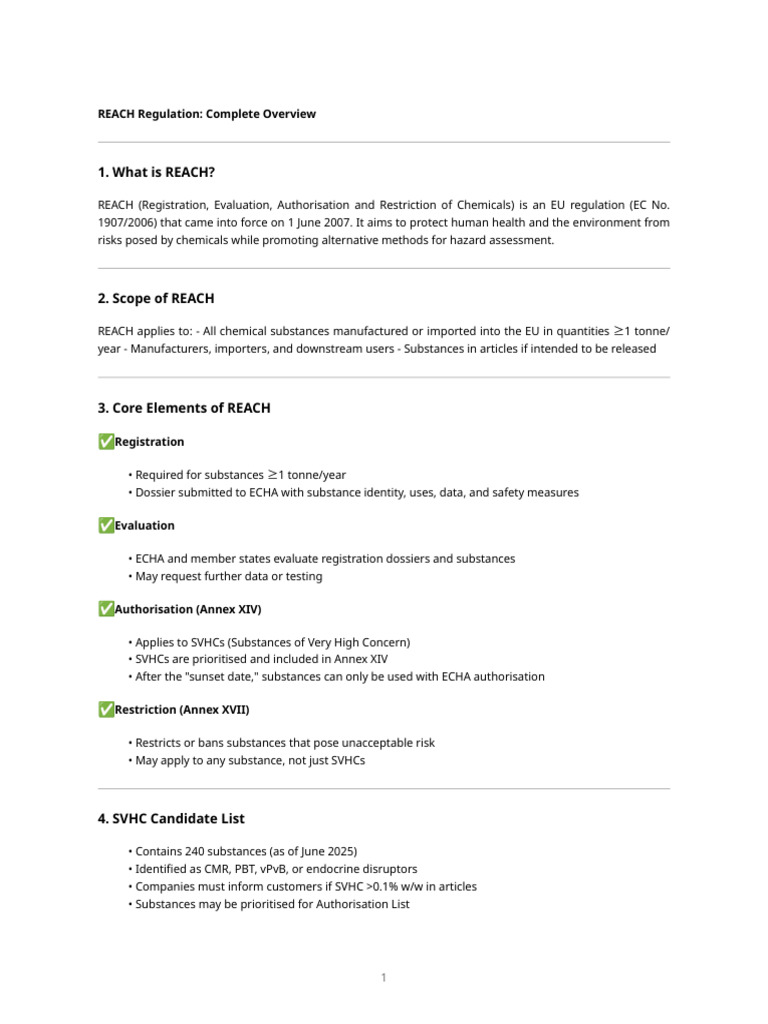 REACH Regulation Overview and Compliance | PDF | Pollution ...