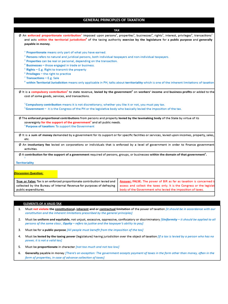 General Principles of Taxation Explained | PDF | Taxes | Bill (Law)