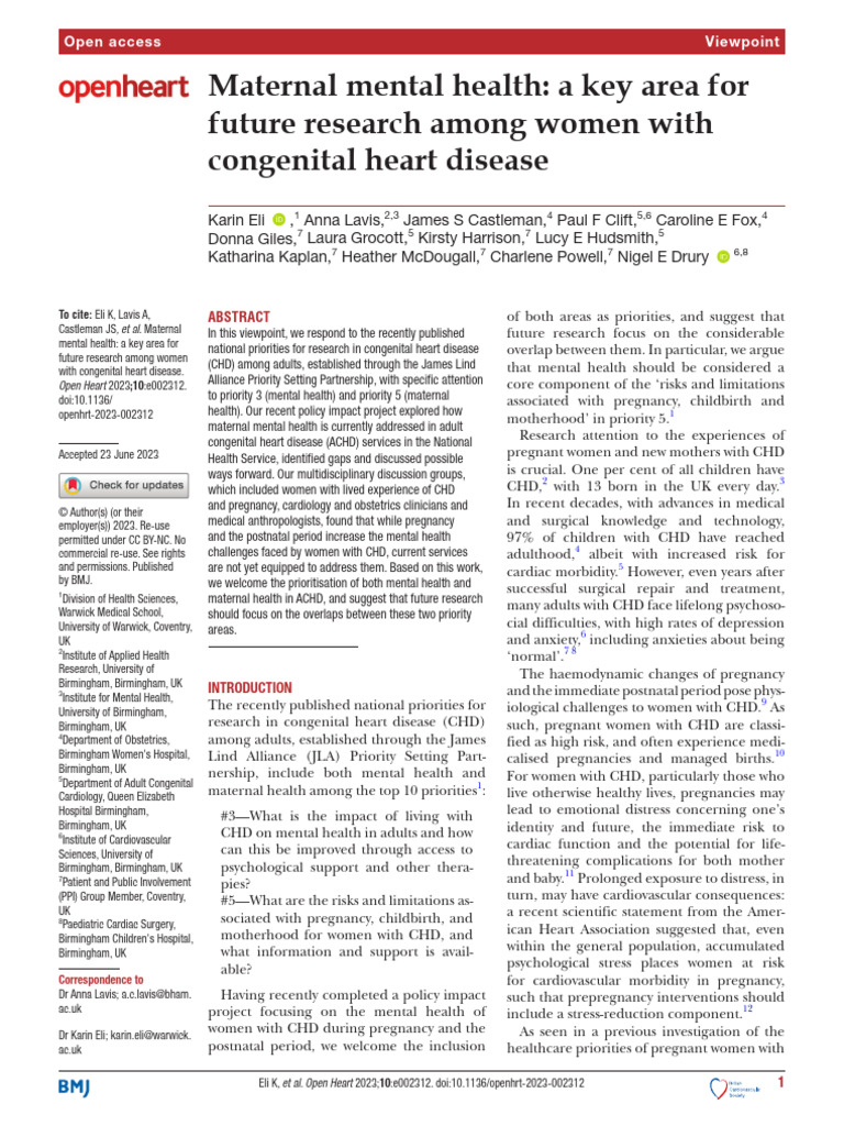 Maternal Mental Health in Congenital Heart Disease | PDF | Postpartum ...