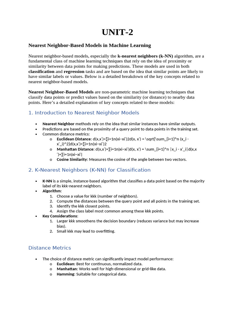 Nearest Neighbor Models in Machine Learning | PDF | Square Root | Distance