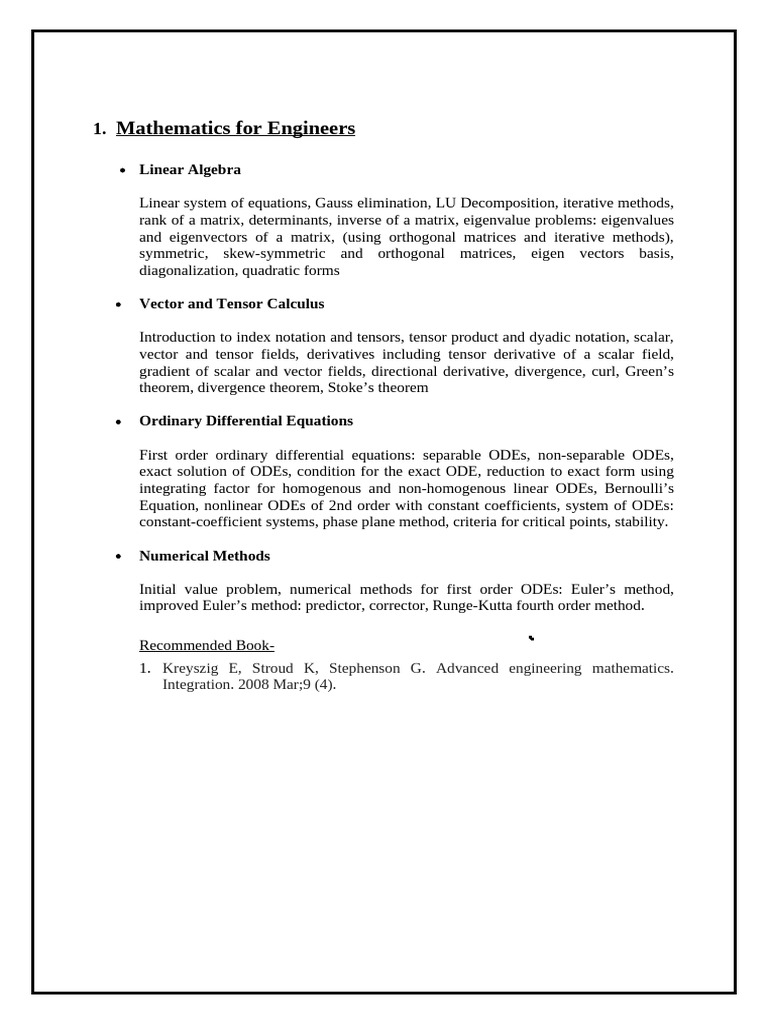 Mathematics for Engineers Overview | PDF