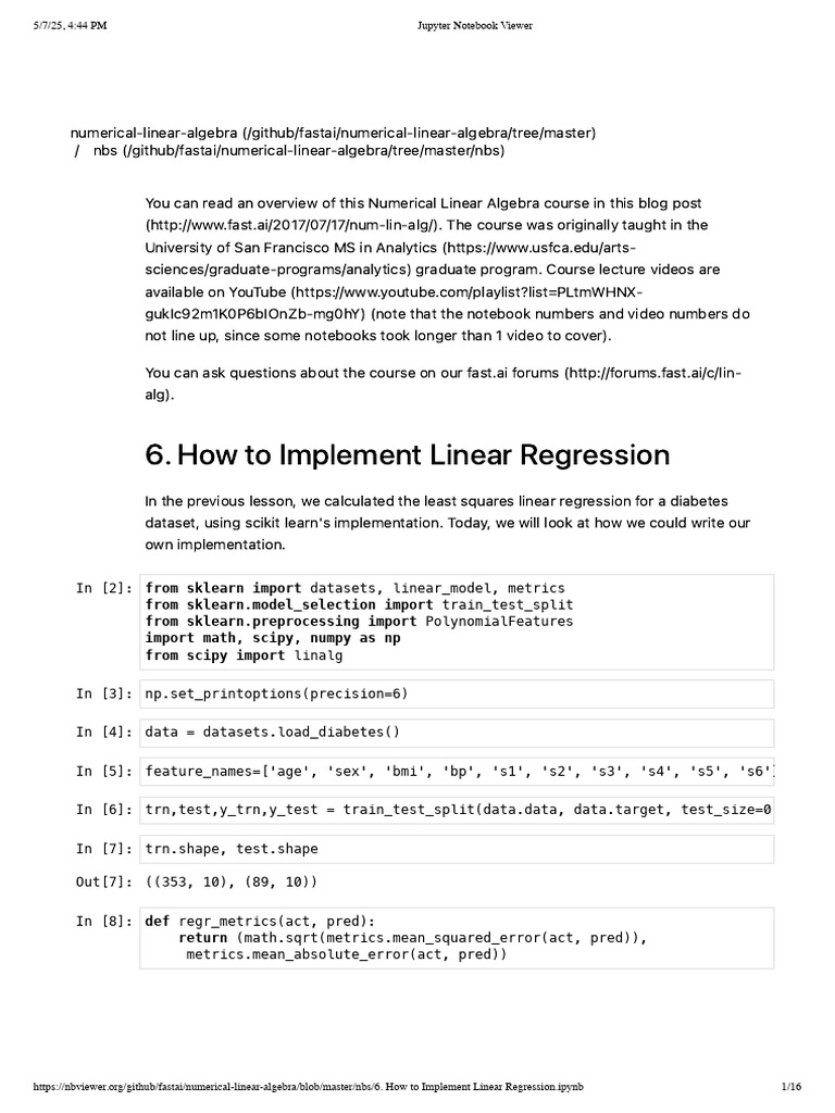 How To Implement Linear Regression | PDF | Matrix (Mathematics ...