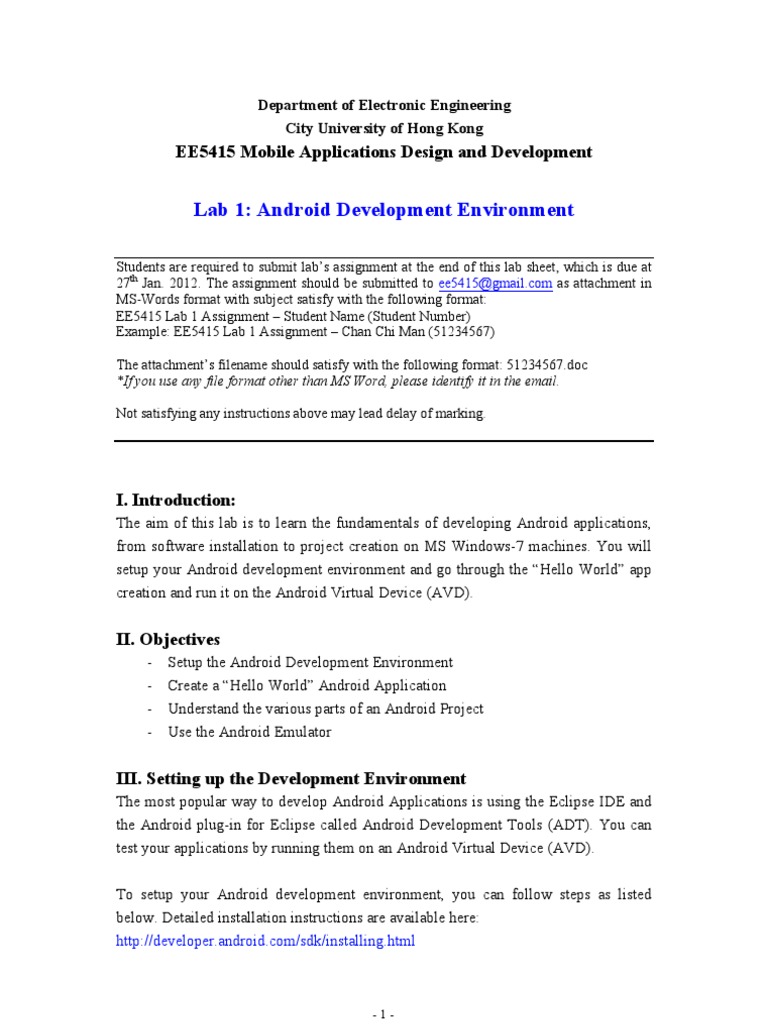 Android Development Lab Setup Guide | PDF | Eclipse (Software ...