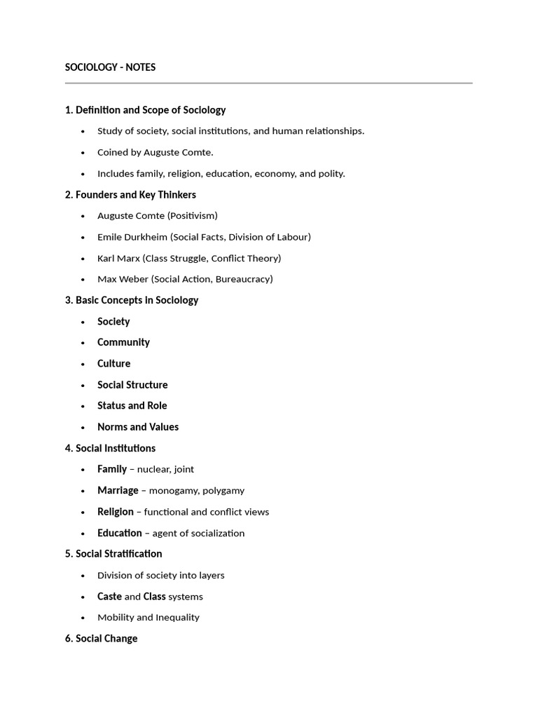 Key Concepts in Sociology Notes | PDF