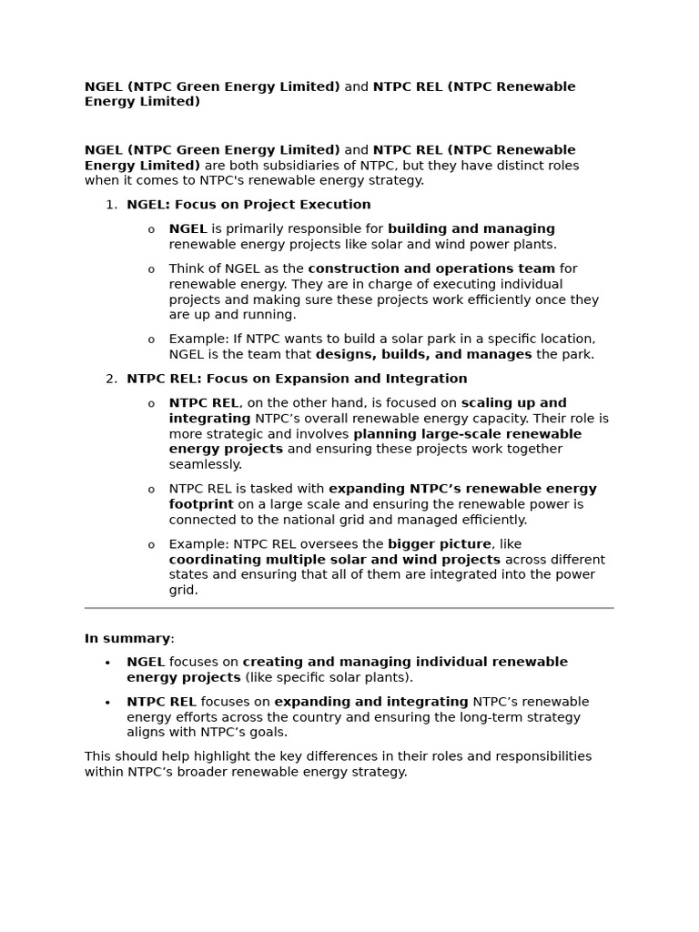 NGEL (NTPC Green Energy Limited) and NTPC REL (NTPC Renewable Energy ...