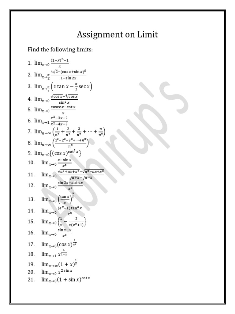 Limit Calculations Assignment | PDF