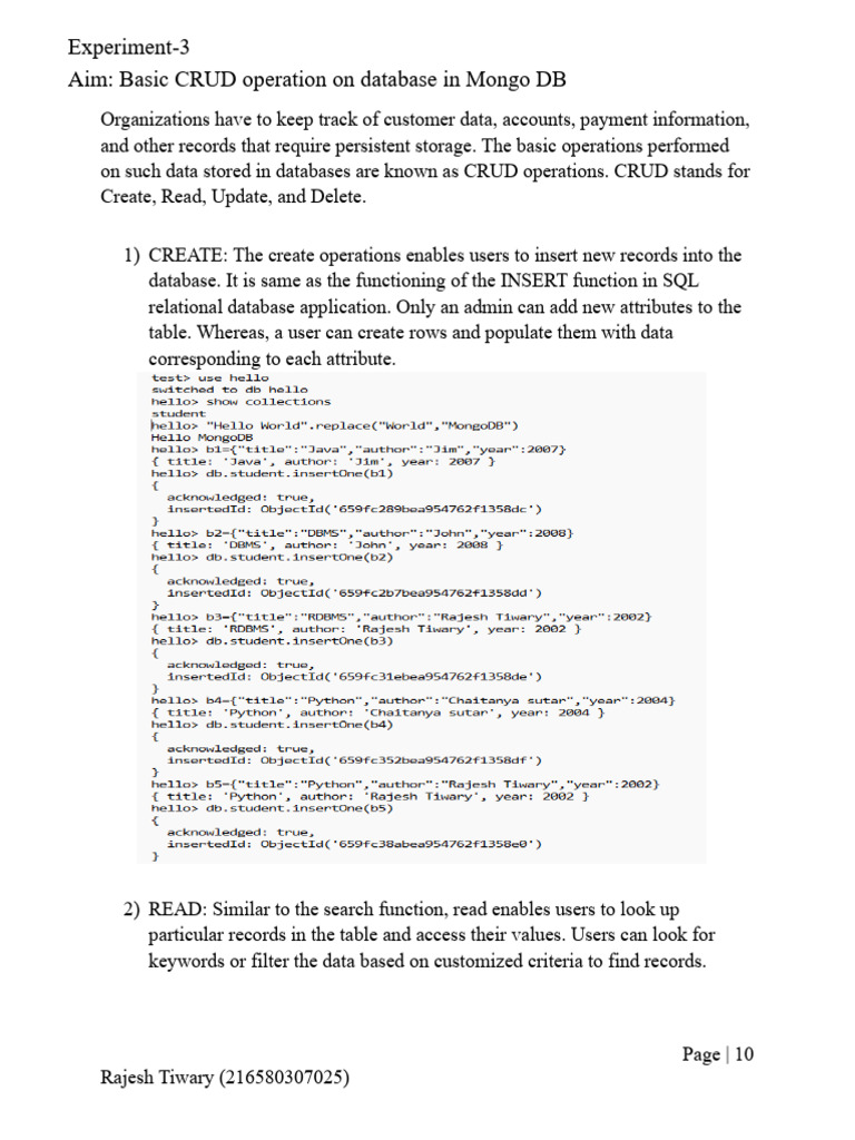 MongoDB CRUD Operations Explained | PDF | Databases | Relational Database