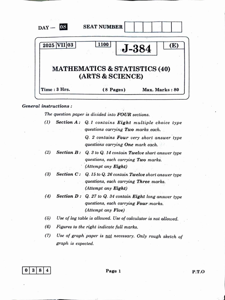 Mathematics & Statistics Exam Paper 2025 | PDF | Mathematics
