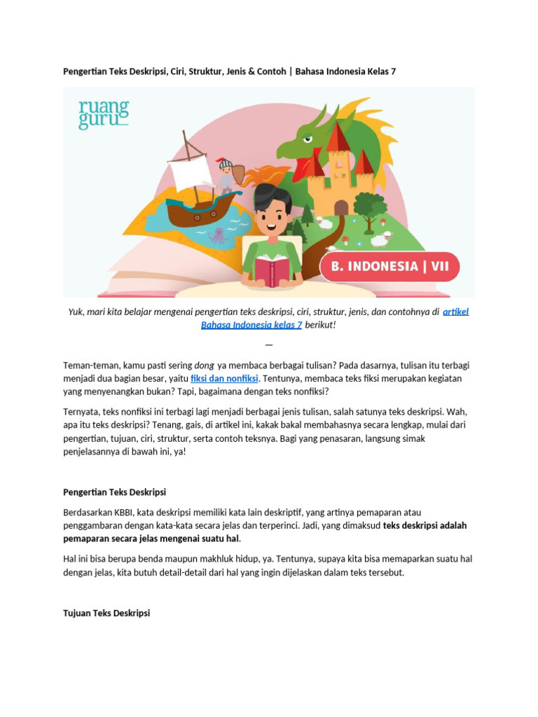 Pengertian dan Struktur Teks Deskripsi | PDF