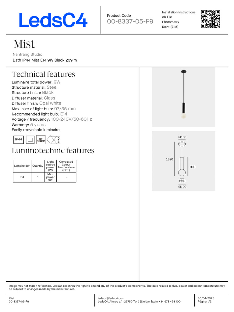 Spec Sheet 00 8337 05 f9v1 | PDF | Electrical Components | Light