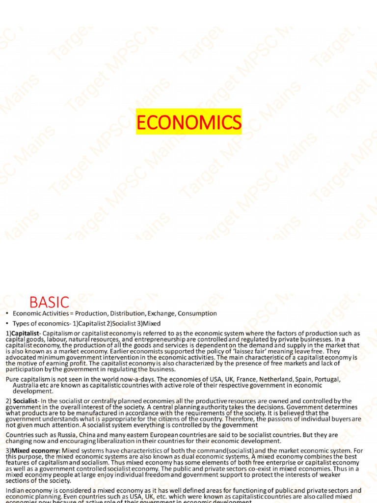 Economics MPSC 2022 Pre Notes | PDF