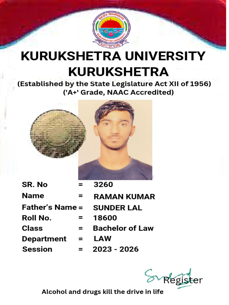 Raman ID Card Kuruk. University | PDF