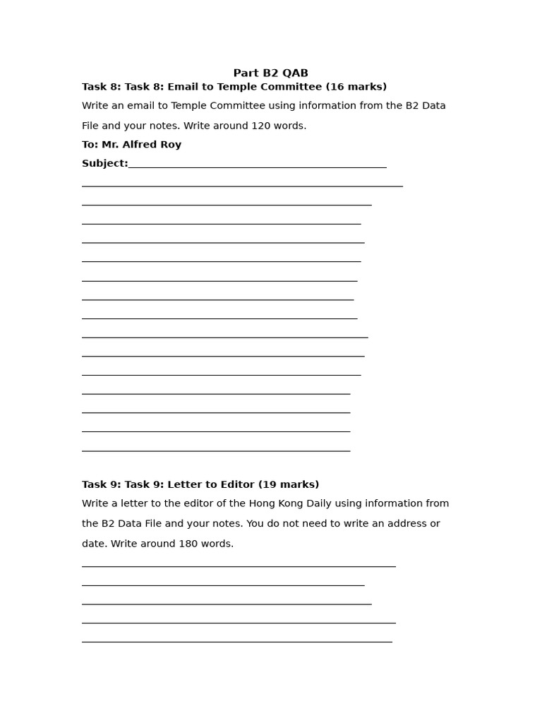Email and Letter Writing Tasks B2 | PDF