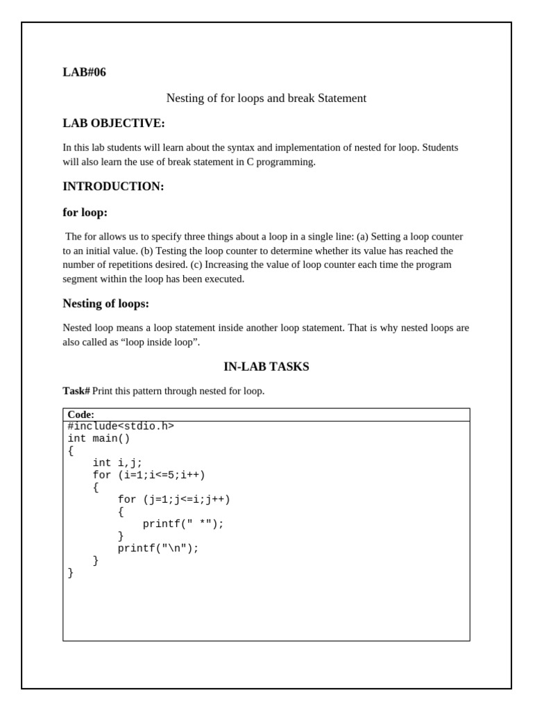 Nested For Loops and Break in C | PDF | Control Flow | Object Oriented ...
