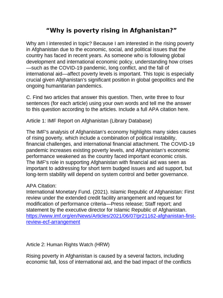 Causes of Rising Poverty in Afghanistan | PDF | International Monetary ...
