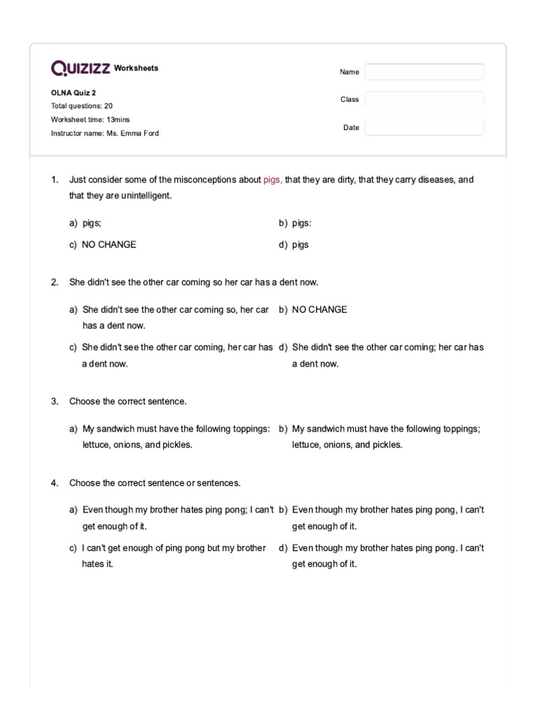 OLNA Quiz 2 - Quizizz - Keys | PDF