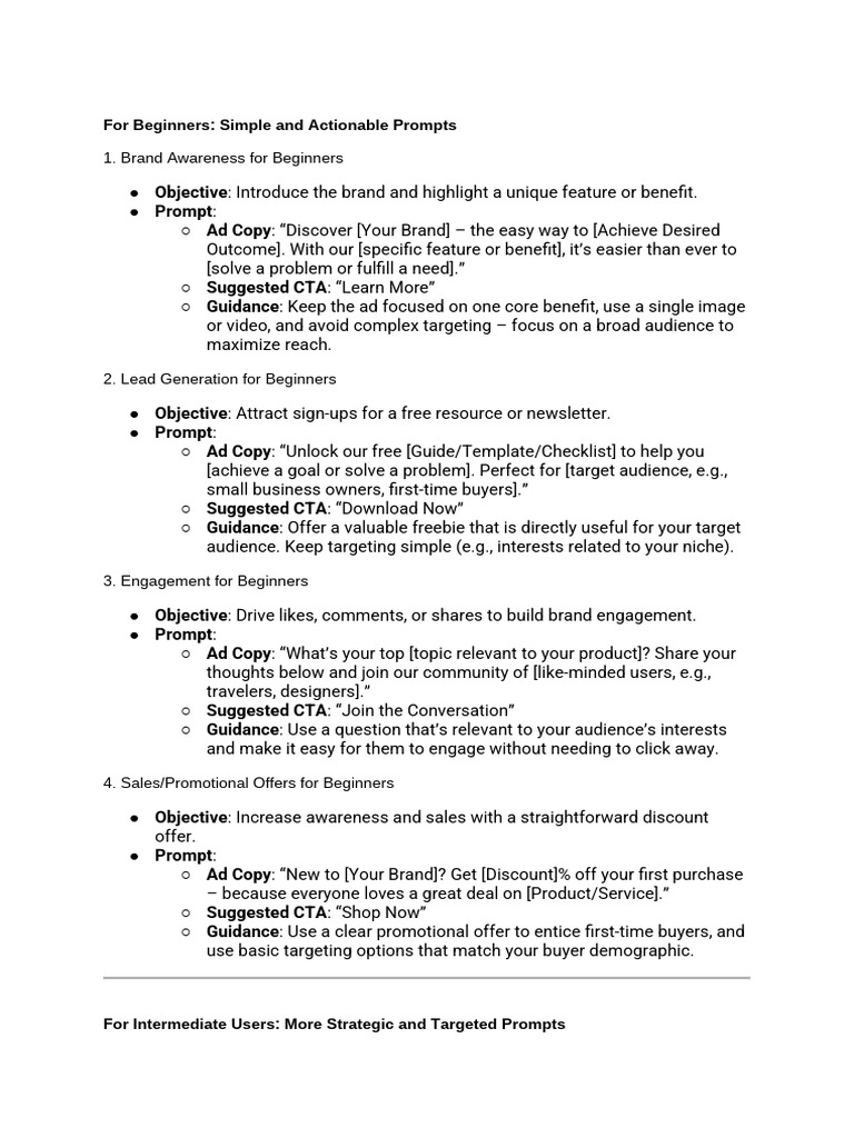 Ad Copy and Ad Objectives Prompts | PDF | Brand | Copywriting
