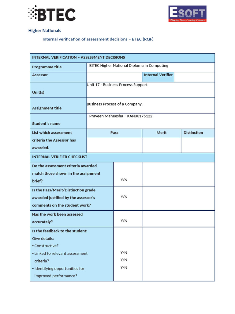 Internal Verification for BTEC Computing | PDF | Performance Indicator ...