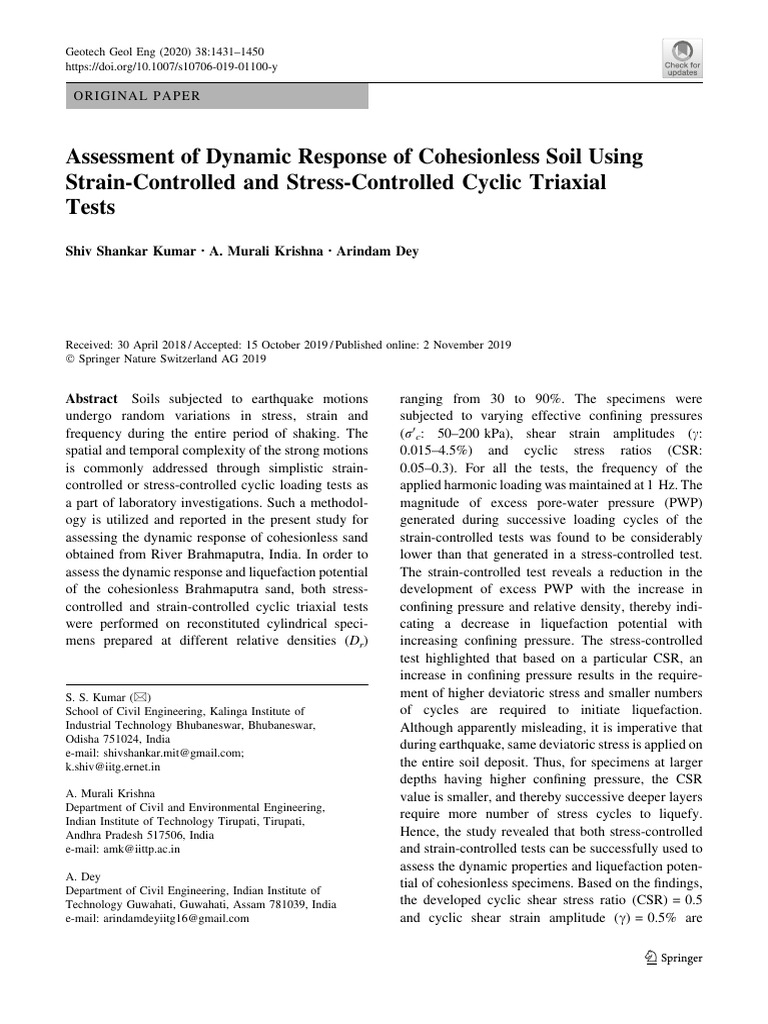 Dynamic Response of Cohesionless Soil | PDF | Civil Engineering ...