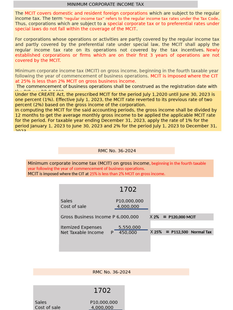 MCIT Rate Overview and Application | PDF | Income Tax | Taxes
