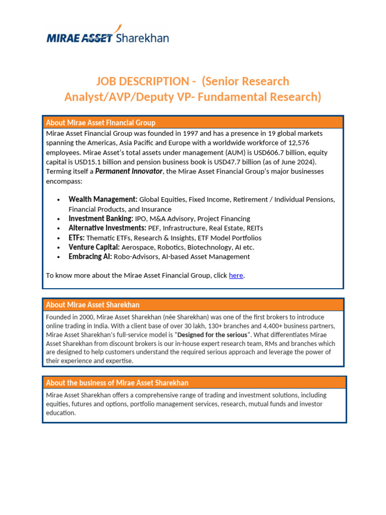 Senior Research Analyst Job at Mirae Asset | PDF | Exchange Traded Fund ...