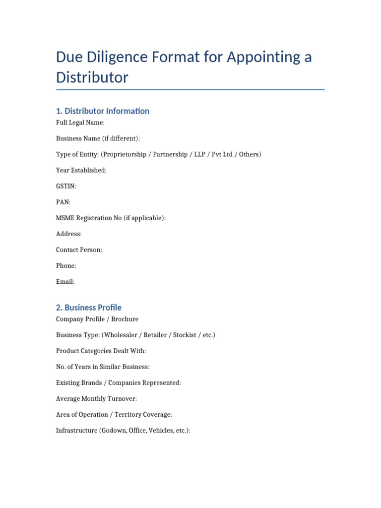 Distributor Appointment Due Diligence Guide | PDF