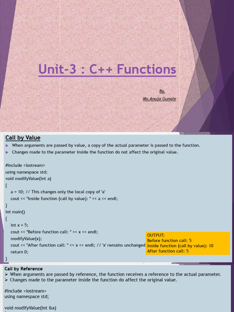 OOP (CO1201) Unit-3 - C++ Functions | PDF | Parameter (Computer ...
