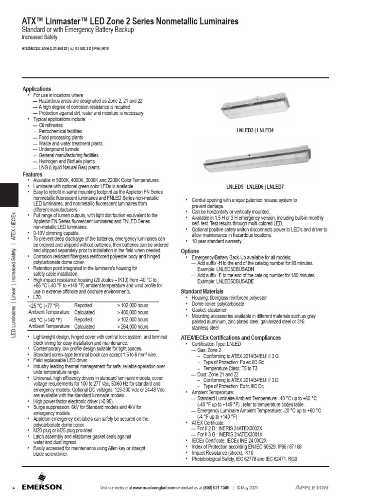 Appleton LNLED Linear LED Zone 2 Ver 1.0 Incl Emgcy 05-24 | PDF | Oil ...
