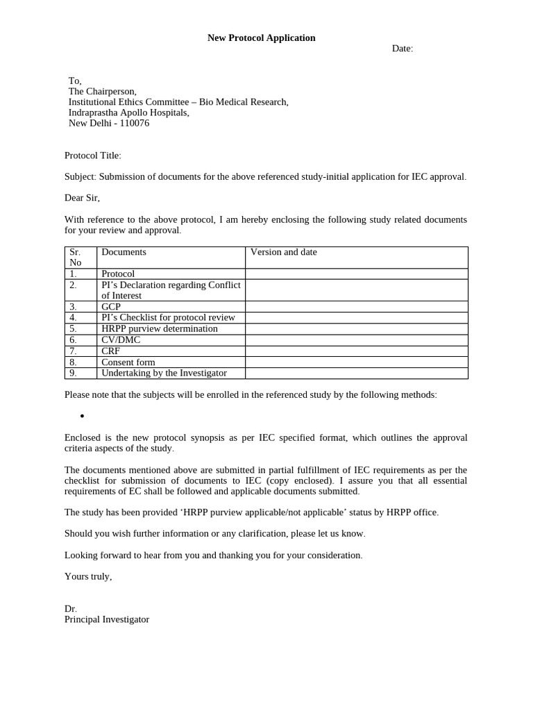 New Protocol Submission for IEC Approval | PDF