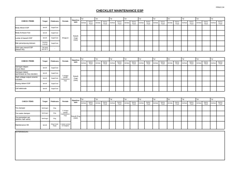 04.checklist Maintenance Esp - (Frm.e.04) | PDF