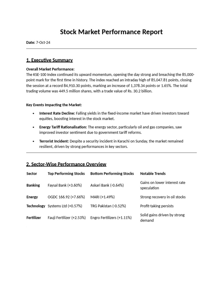 Stock Market Performance Report 7-Oct | PDF | Price Of Oil | Investing