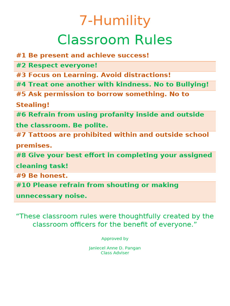 Classroom Rules Humility | PDF