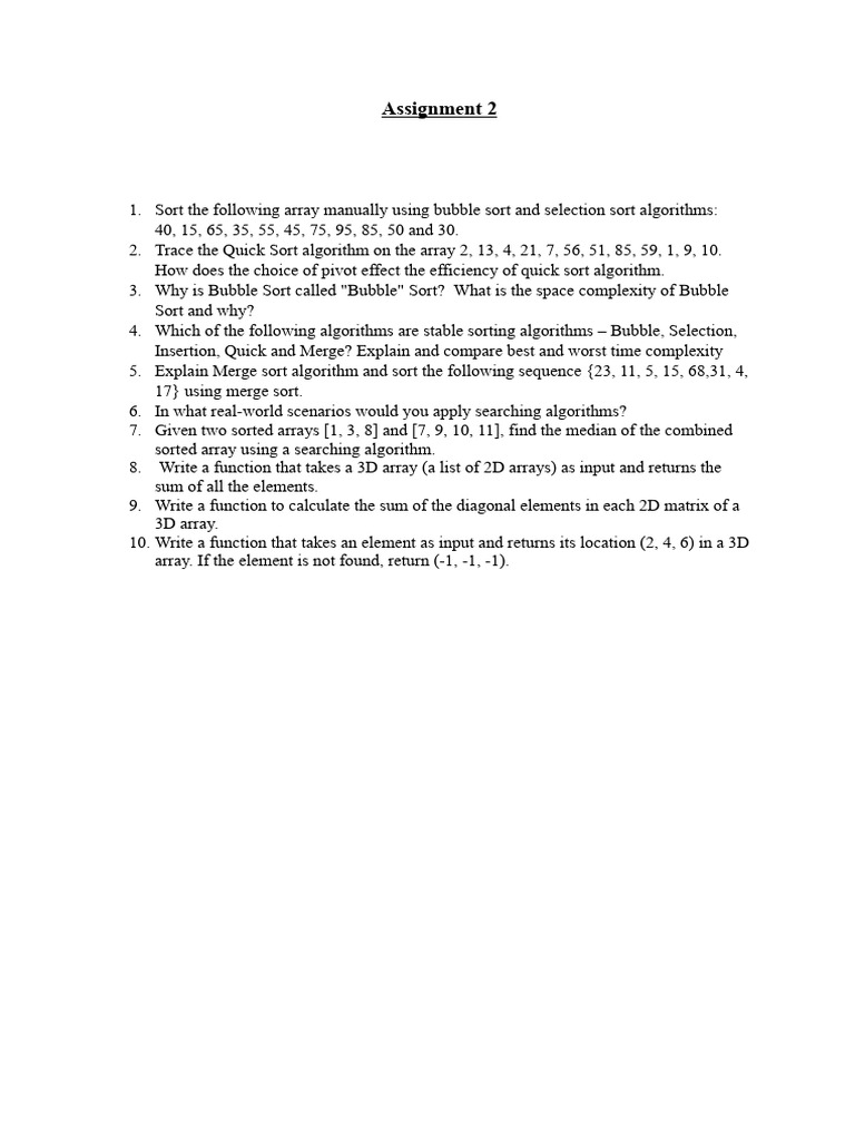 Sorting and Searching Algorithms Assignment | PDF