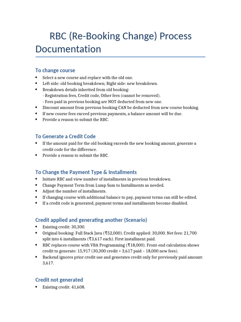 RBC Process: Course Change & Credit Management | PDF