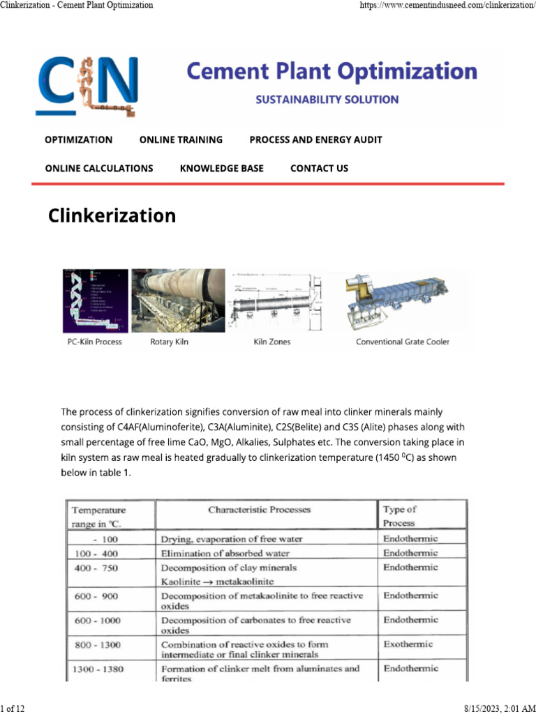 Clinkerization in Cement Optimization | PDF