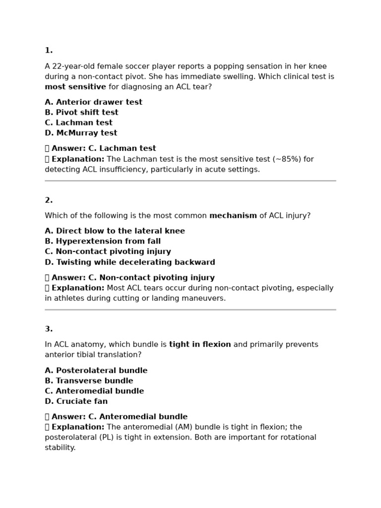 ACL Injury Diagnosis and Management Guide | PDF | Knee ...